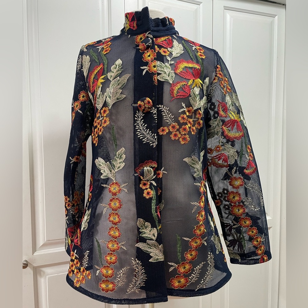 Weavz Navy Floral Embroidered Blouse